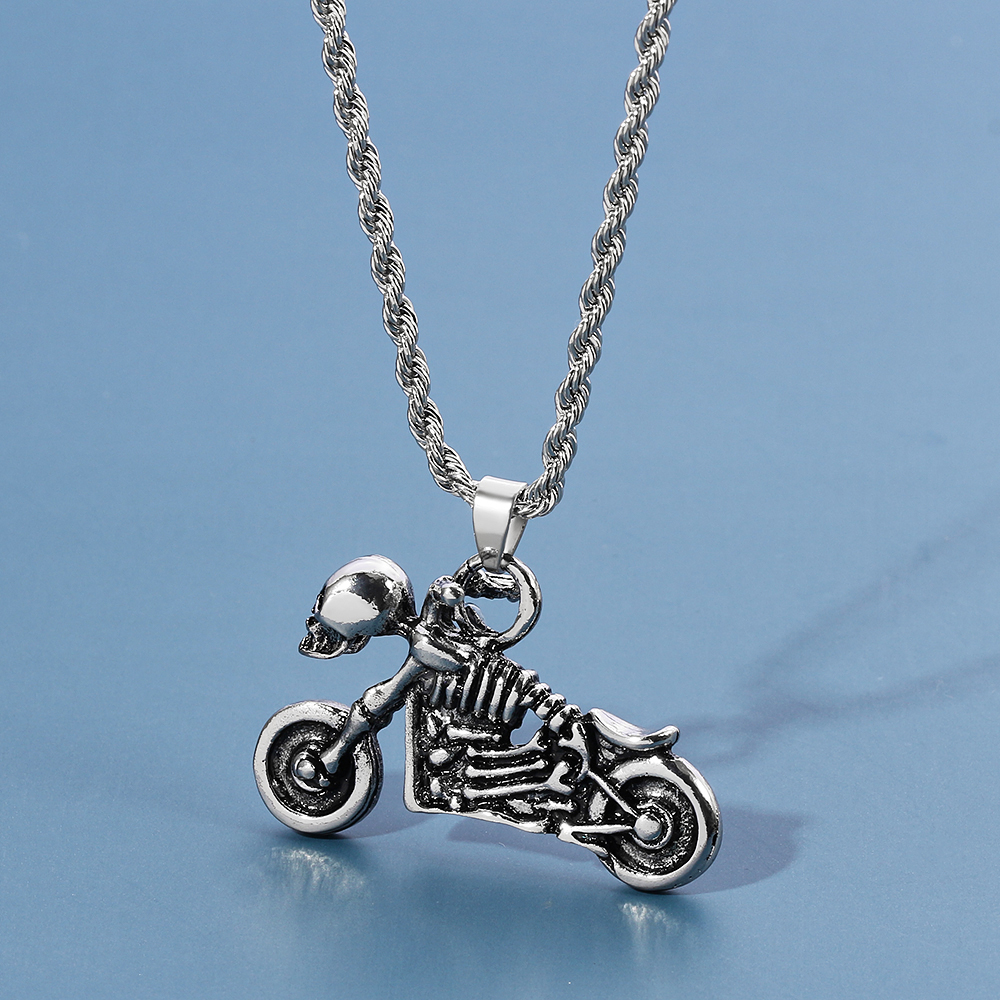 Mens Fashion Show - Retro Hip Hop Skeleton Motorcycle Necklace
