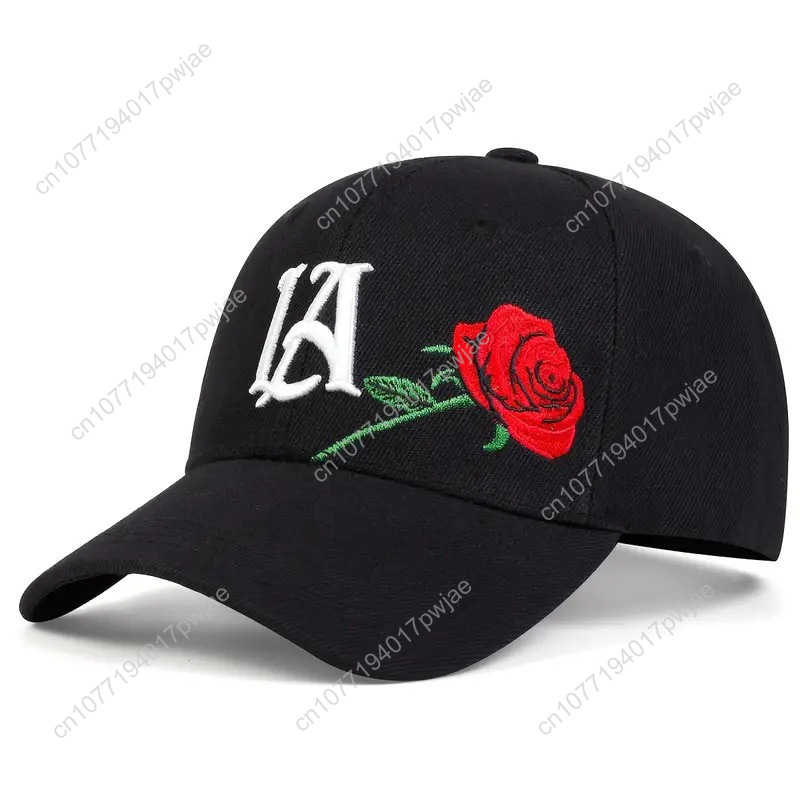 Mens Fashion Caps - Rose-Embroidered LA Baseball Cap — Summer