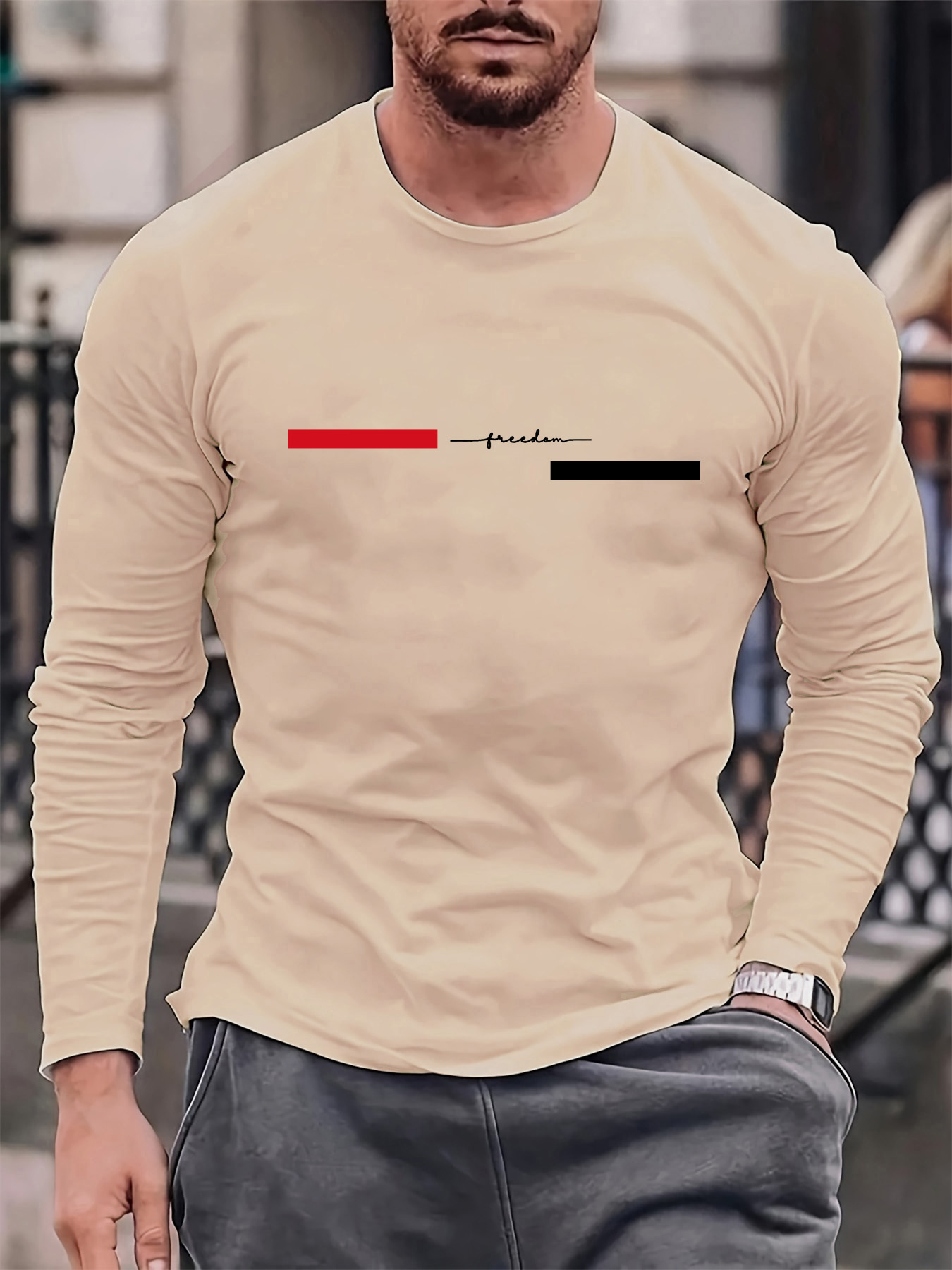 100% pure cotton men's long sl - Mens Fashion Summer avaliação e preço