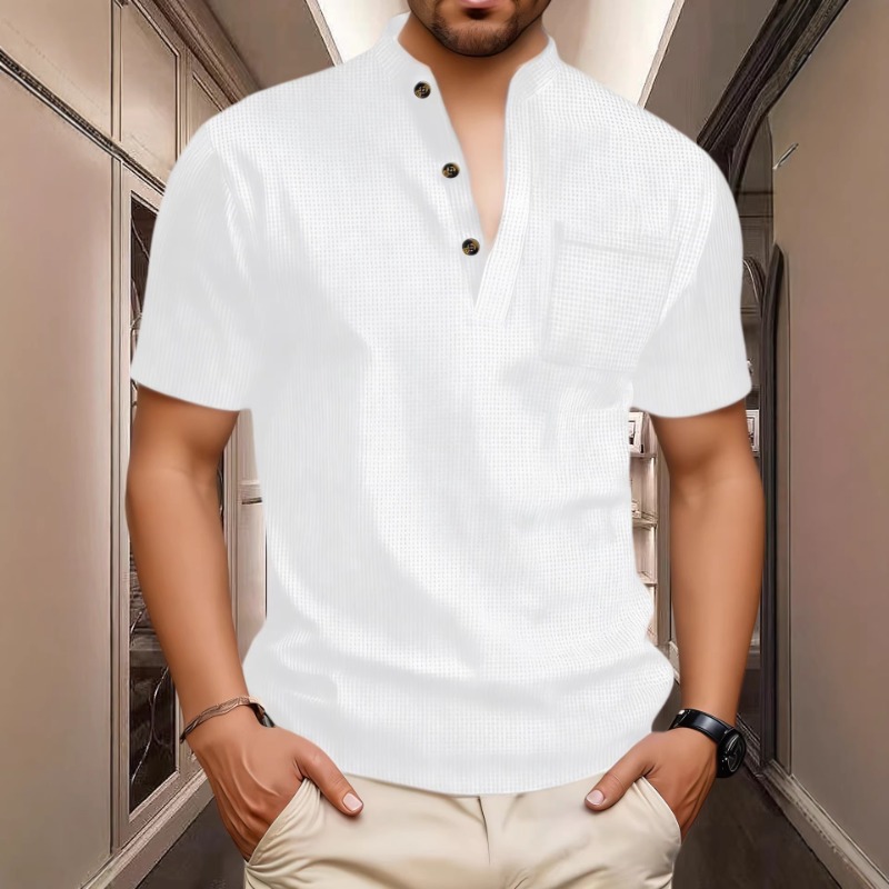 Men's Summer Casual Henley Nec - Mens Fashion Wear avaliação e preço
