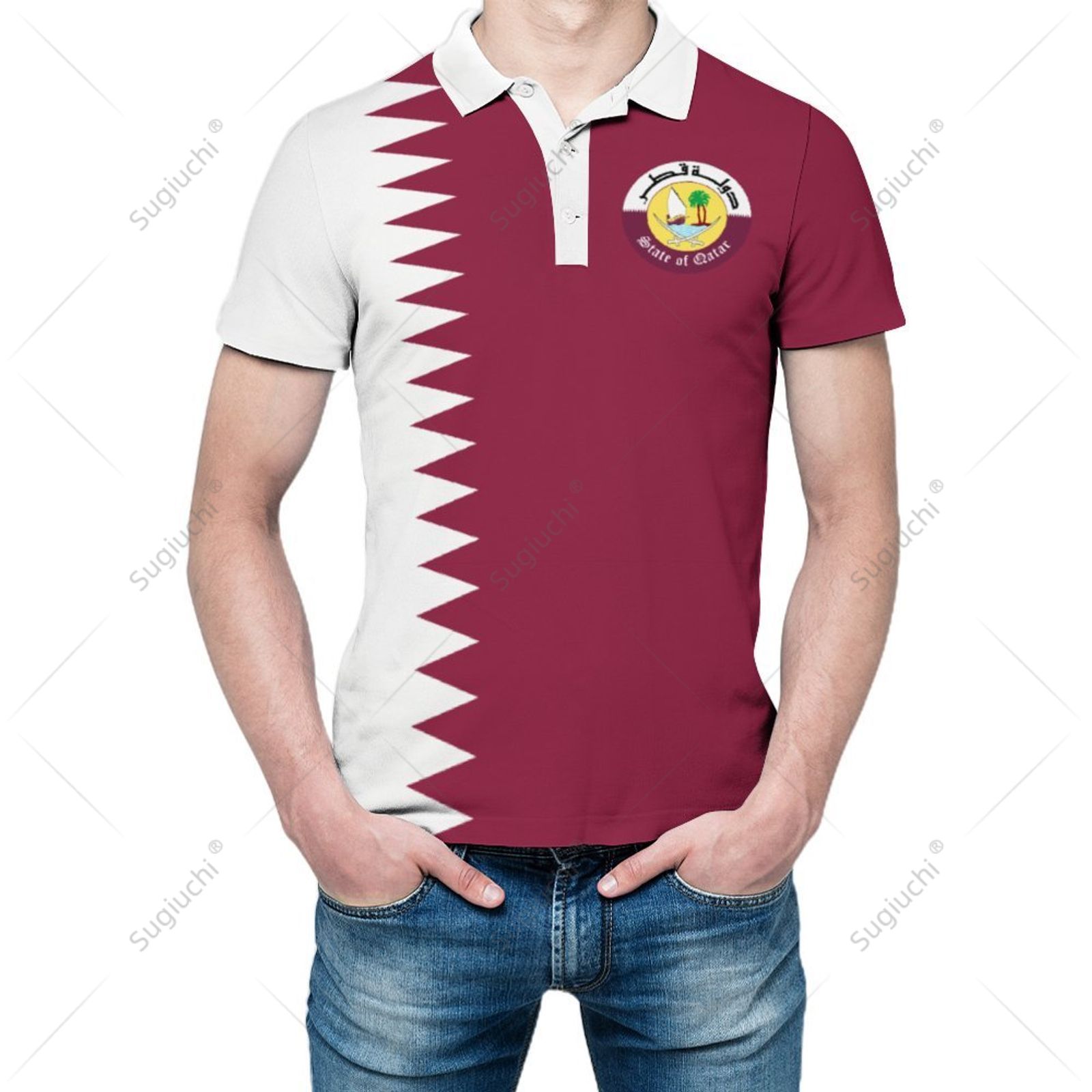 Unisex Polo Shirt Qatar Flag 3 - Men'S Fashion Qatar avaliação e preço