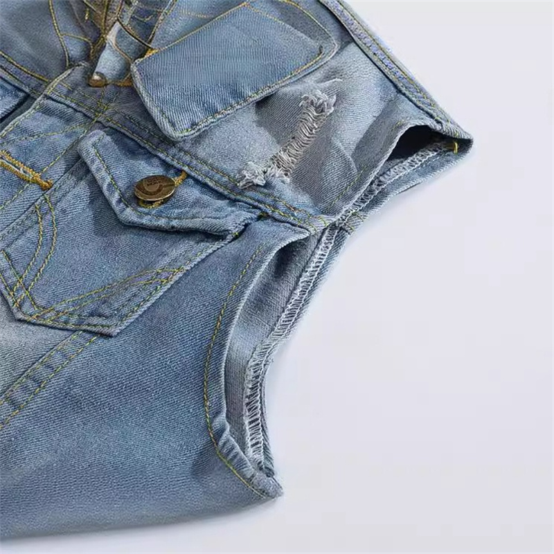 Ripped Denim Waistcoat Men Kor - Men'S Fashion Vest With Jeans avaliação e preço