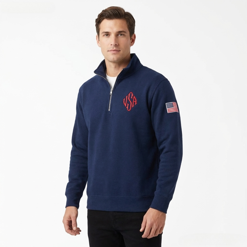 Quarter Zip Sweatshirt Y2K Nav - Mens Fashion Quarter Zip avaliação e preço