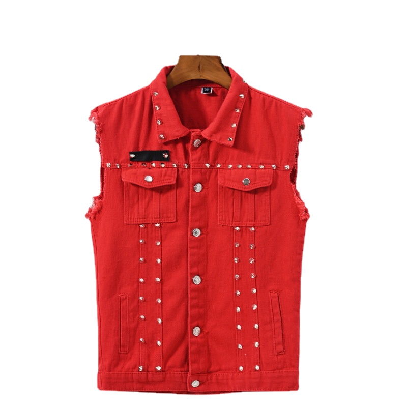 Men Rivet Punk Style Denim Ves - Men'S Fashion Vest With Jeans avaliação e preço