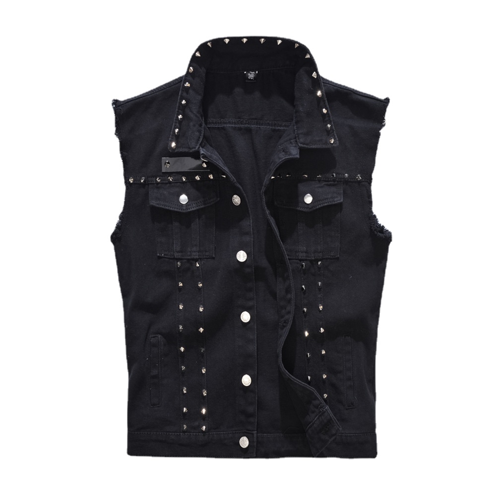 Men Rivet Punk Style Denim Ves - Men'S Fashion Vest With Jeans avaliação e preço