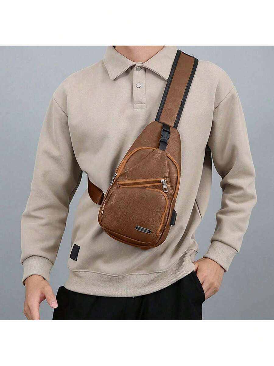 Mens PU Leather Sling Bag With - Crossbody Bag Men avaliação e preço