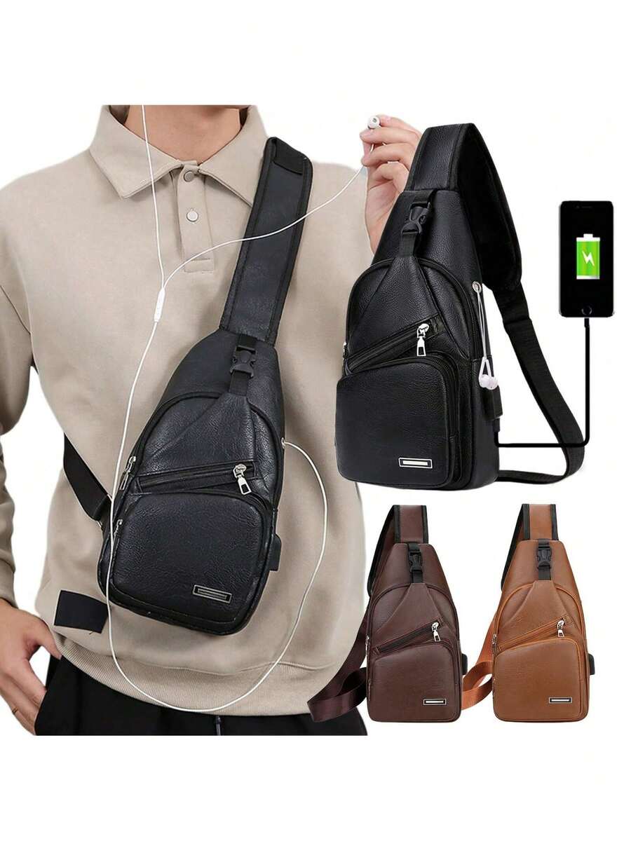 Mens PU Leather Sling Bag With - Crossbody Bag Men avaliação e preço