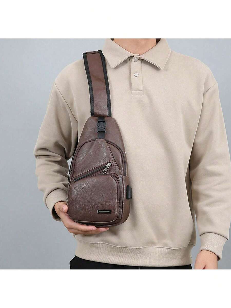Mens PU Leather Sling Bag With - Crossbody Bag Men avaliação e preço