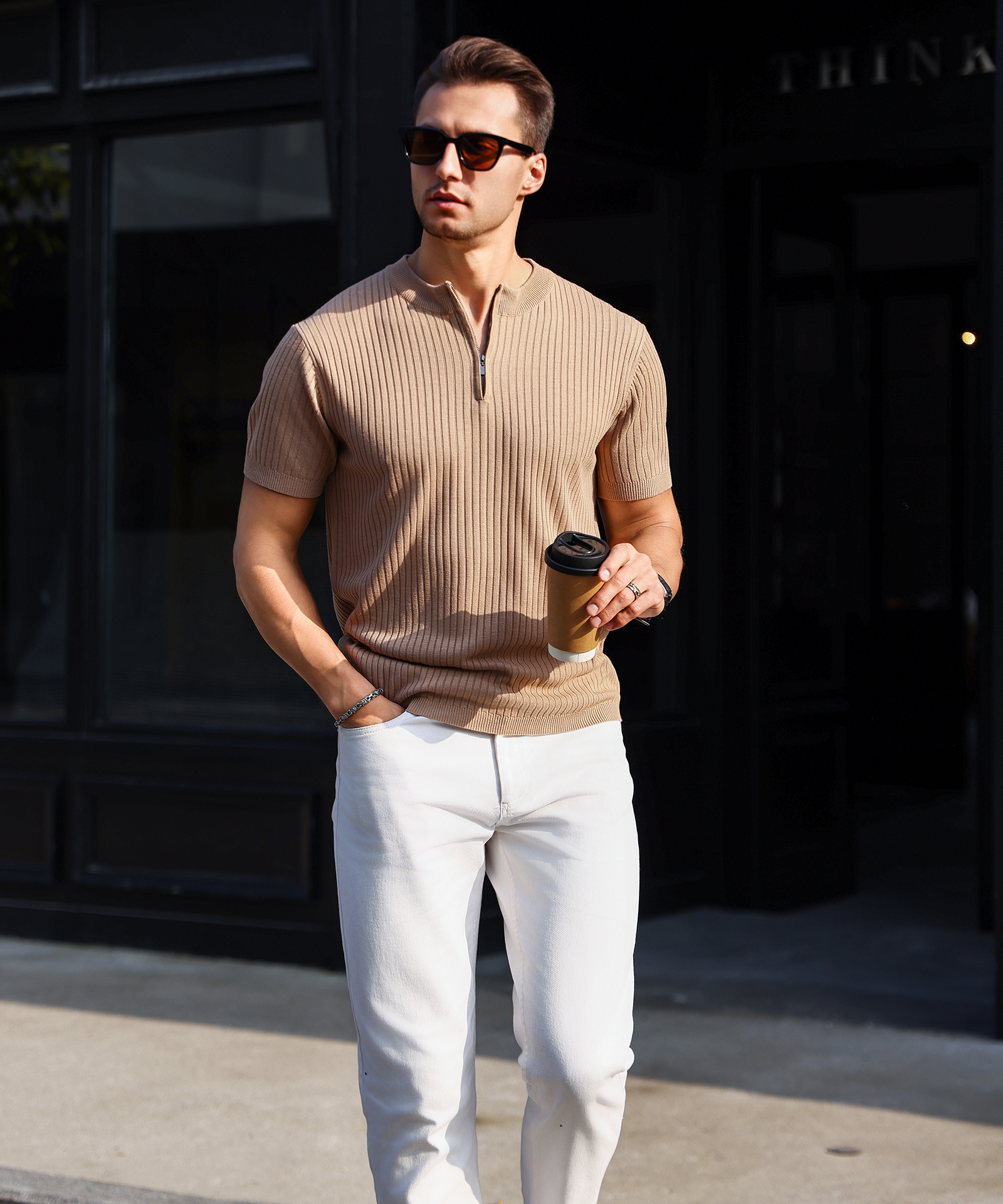 Men's Summer Casual Ribbed Kni - Mens Fashion Quarter Zip avaliação e preço