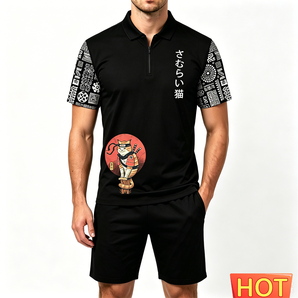 Summer Men's Sets Fashion Zip  - Men'S Fashion Polo avaliação e preço