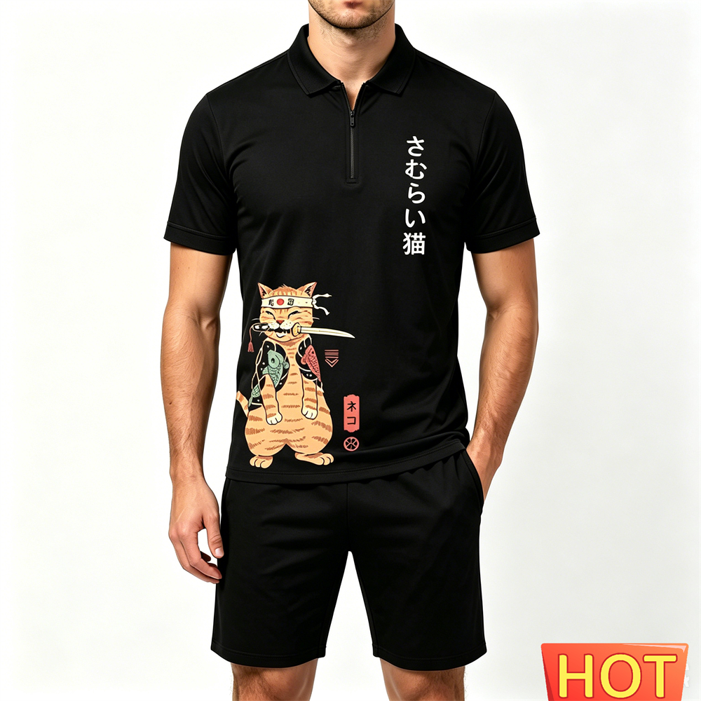 Summer Men's Sets Fashion Zip  - Men'S Fashion Polo avaliação e preço