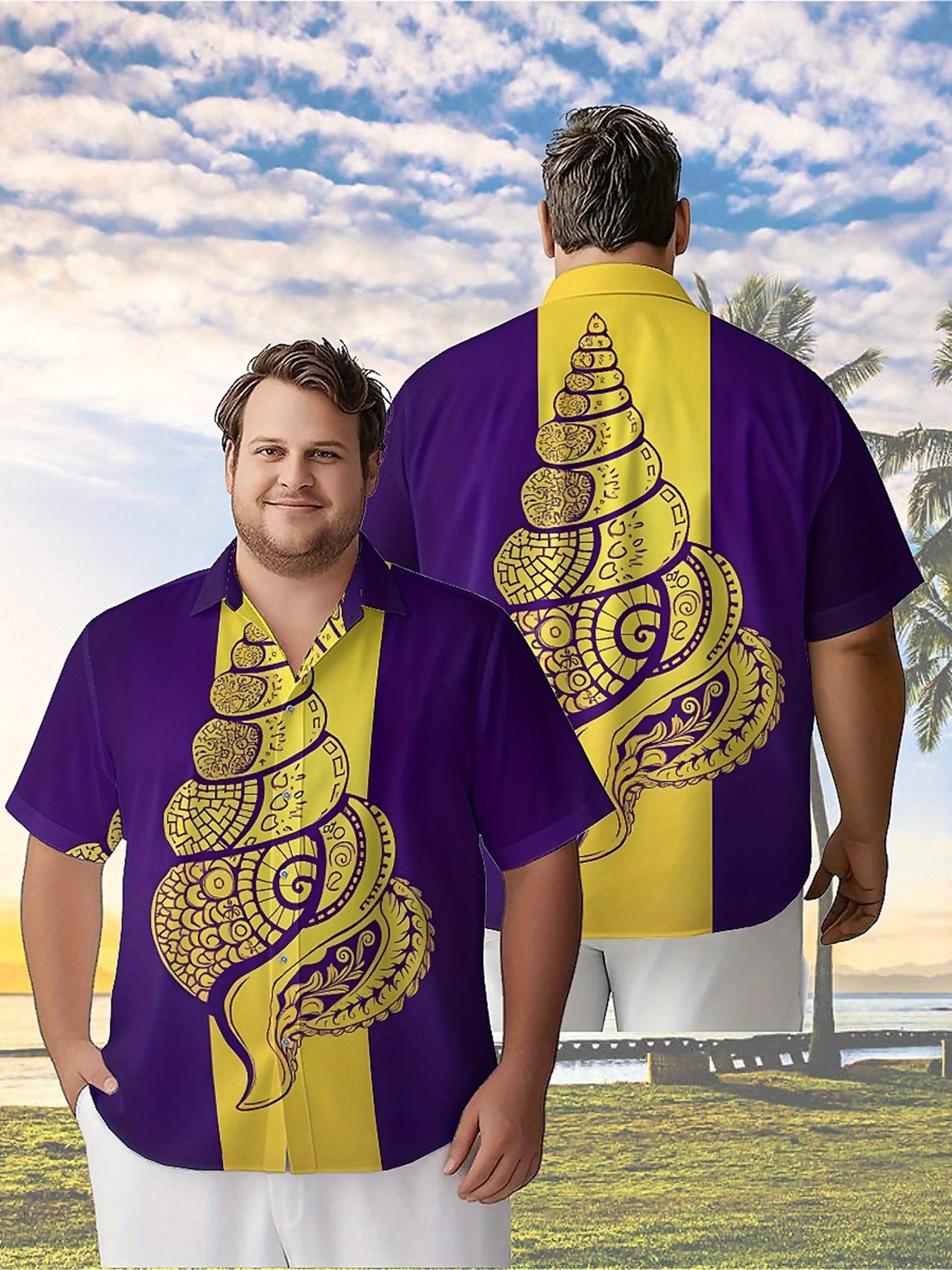 Men's Plus Size Hawaiian Shirt - Yellow Men'S Fashion avaliação e preço