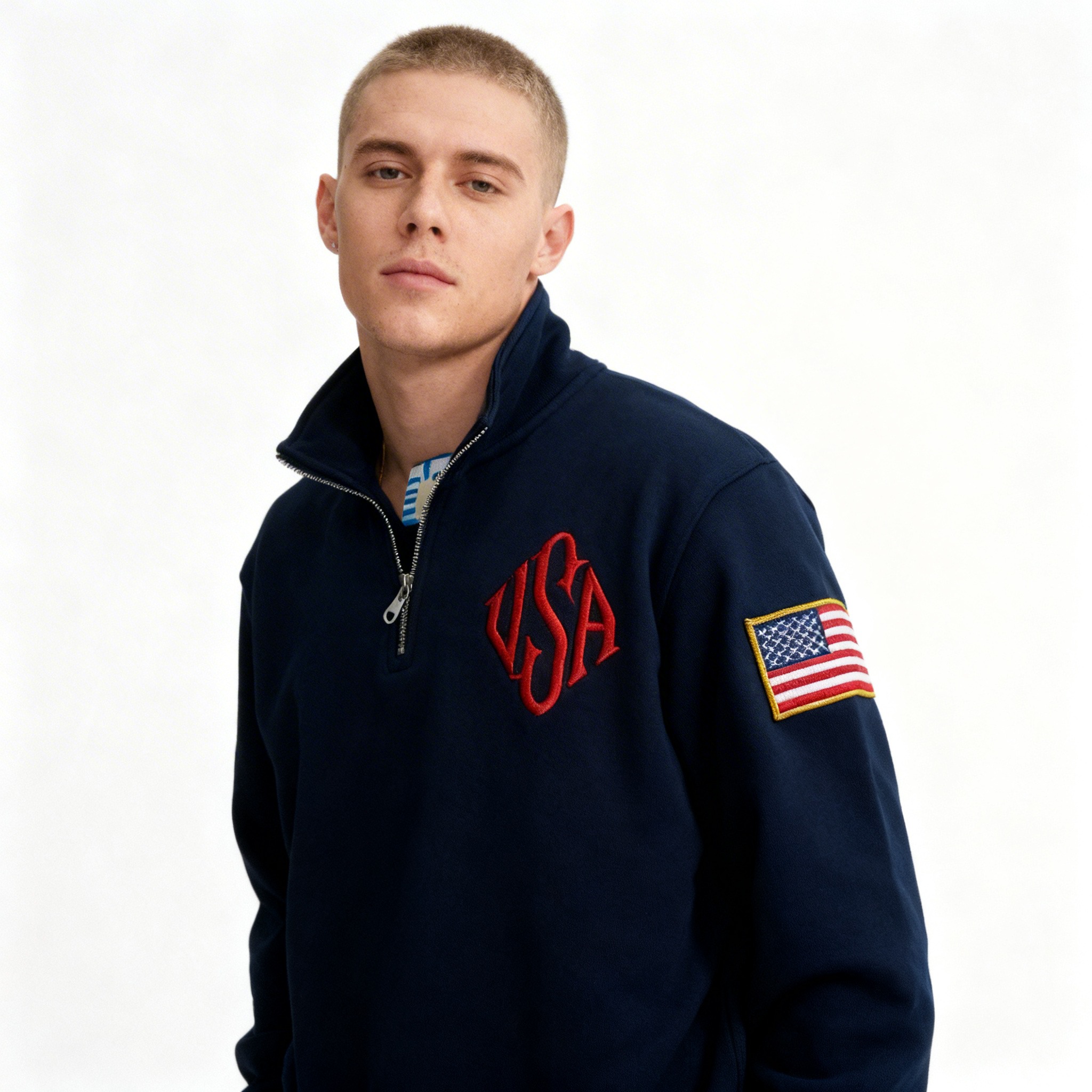Vintage USA Flag Embroider Swe - Mens Fashion Quarter Zip avaliação e preço