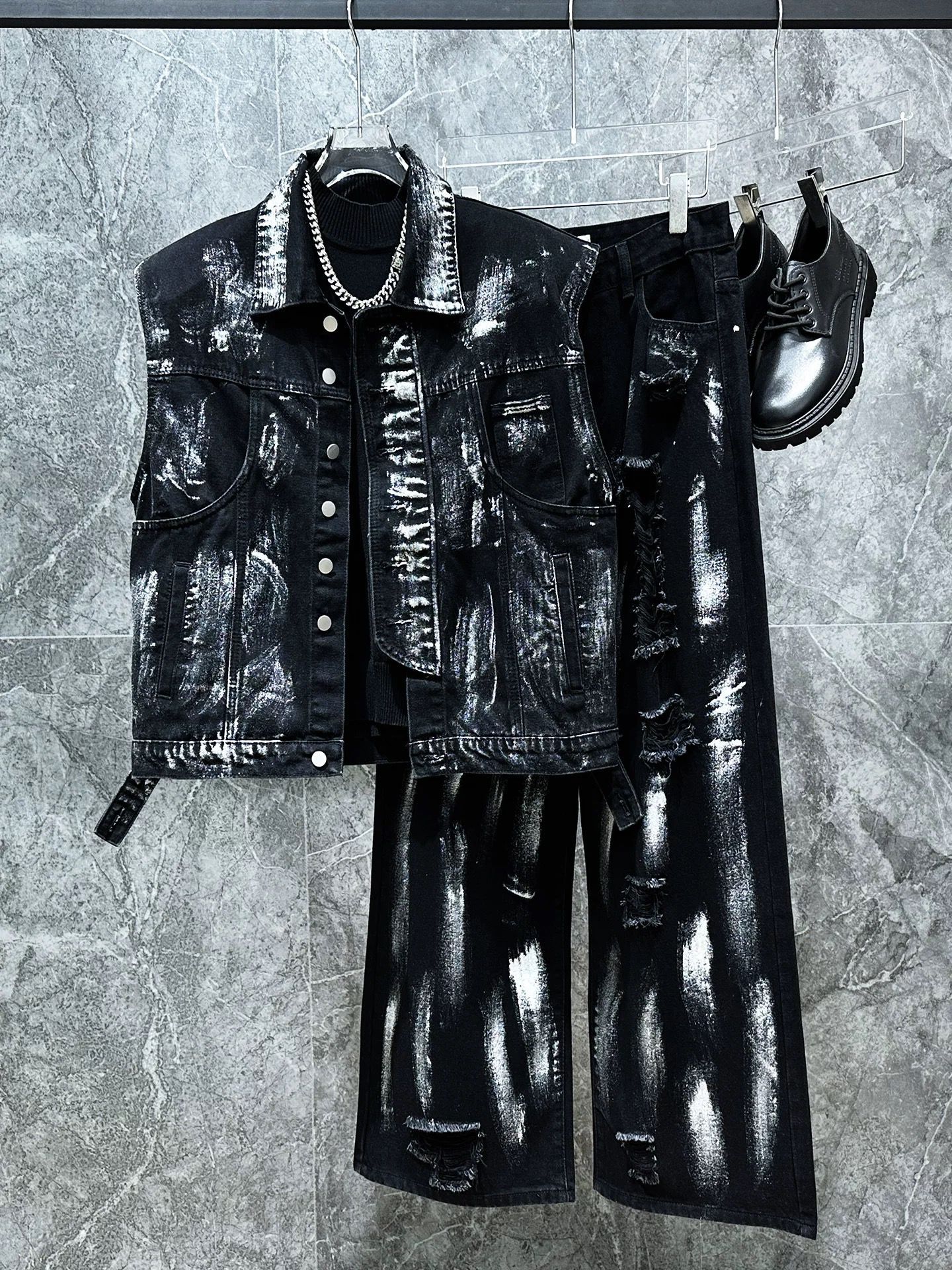 Men's Ripped Jeans Two-piece S - Men'S Fashion Vest With Jeans avaliação e preço