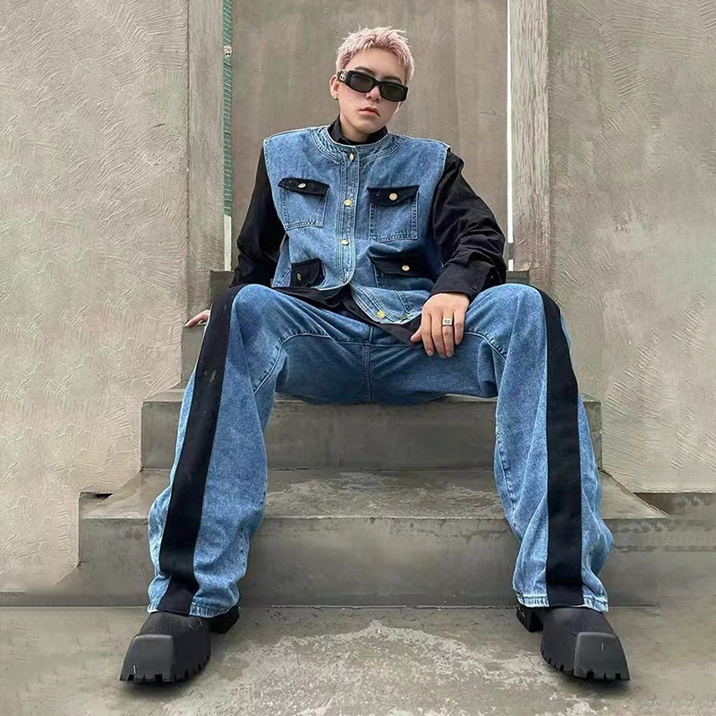 WTHT Vintage Men's Suit Patchw - Men'S Fashion Vest With Jeans avaliação e preço