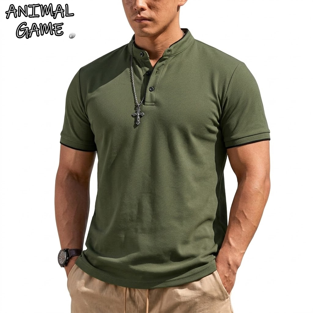 Summer Short Sleeve Henley Shi - Men'S Fashion Polo avaliação e preço