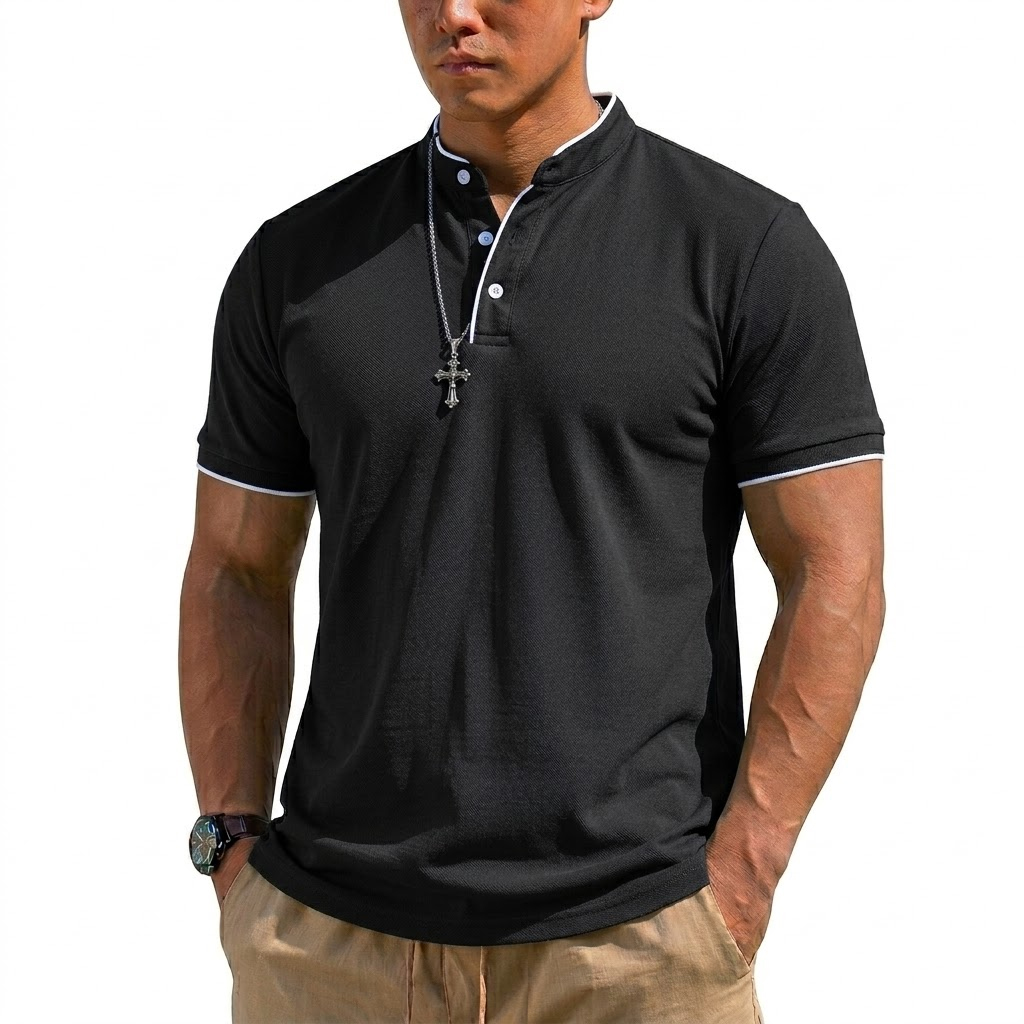 Summer Short Sleeve Henley Shi - Men'S Fashion Polo avaliação e preço