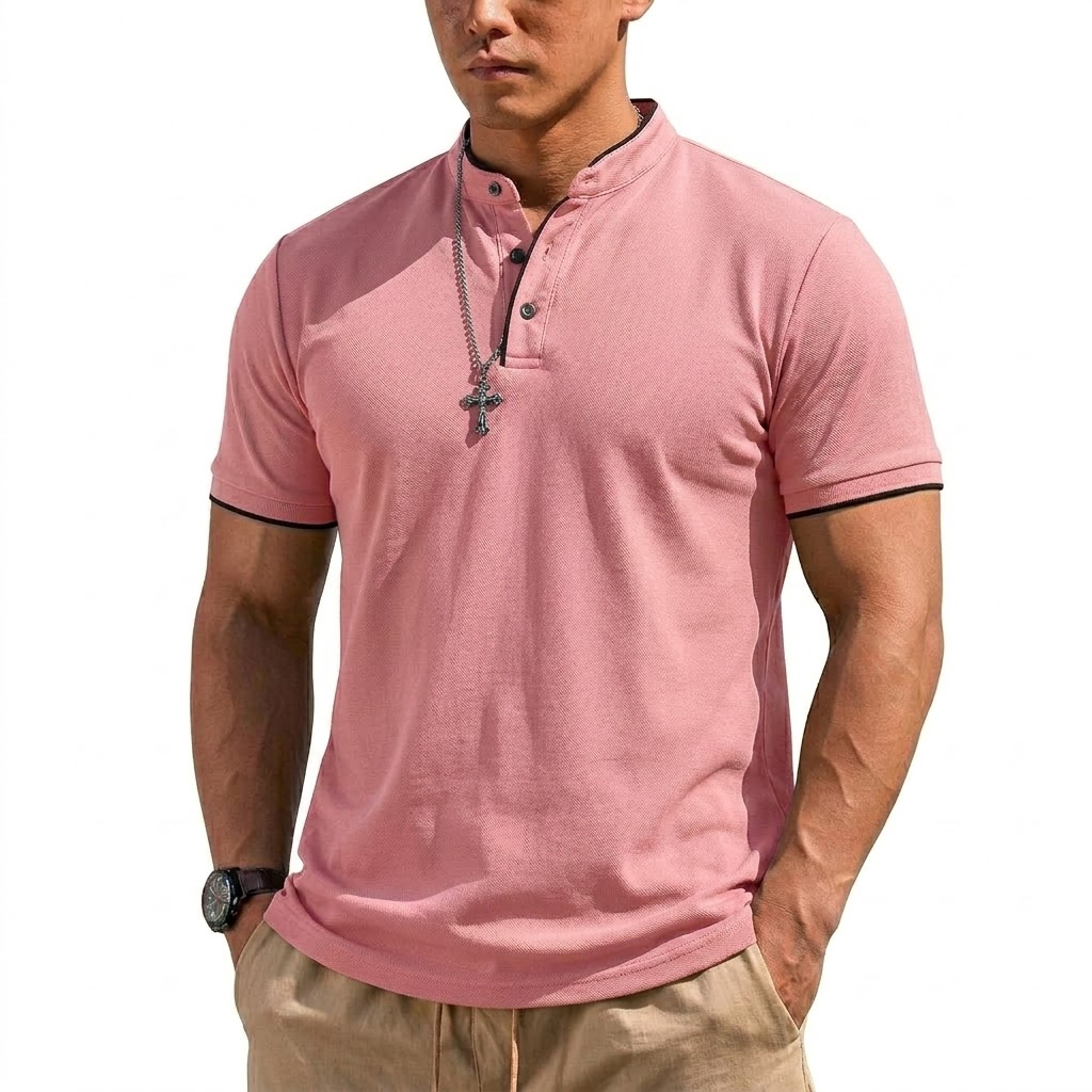 Summer Short Sleeve Henley Shi - Men'S Fashion Polo avaliação e preço