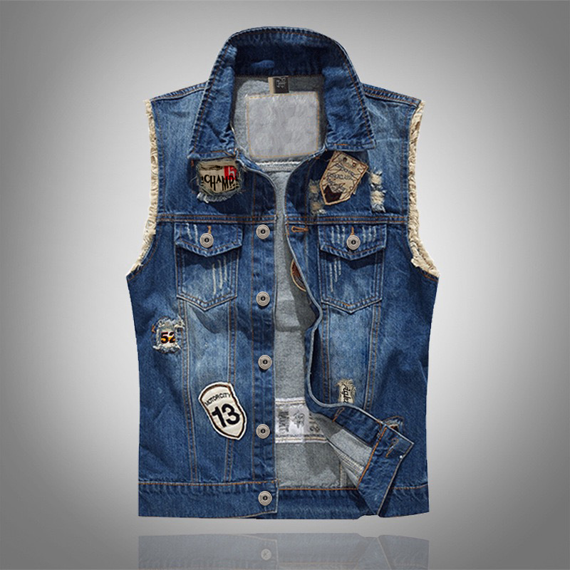 New Fashion Men Blue Casual Ri - Men'S Fashion Vest With Jeans avaliação e preço