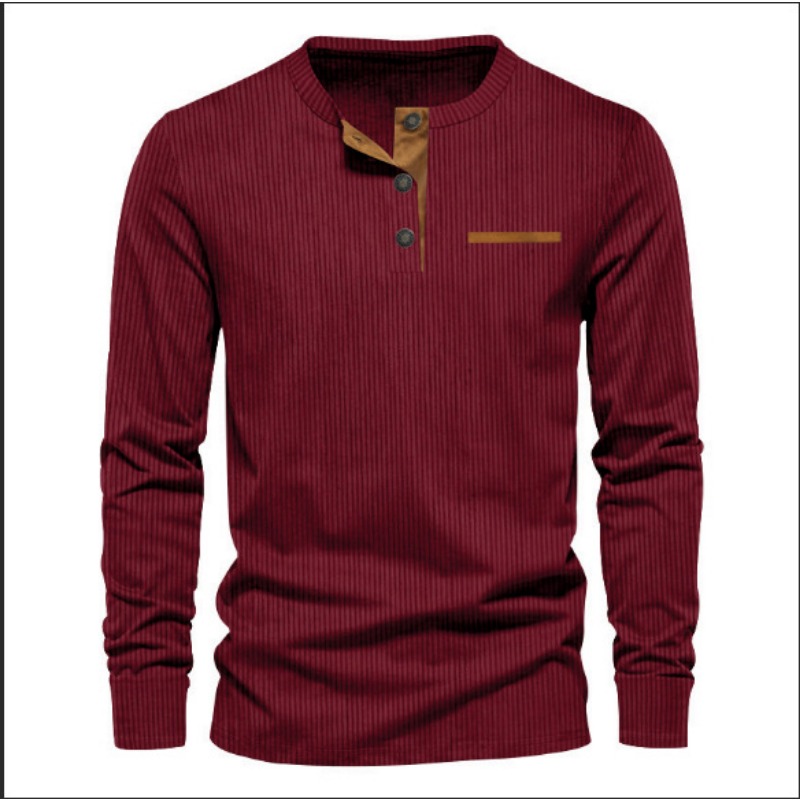 Men's Corduroy Henley Neck Lon - Mens Fashion Wear avaliação e preço