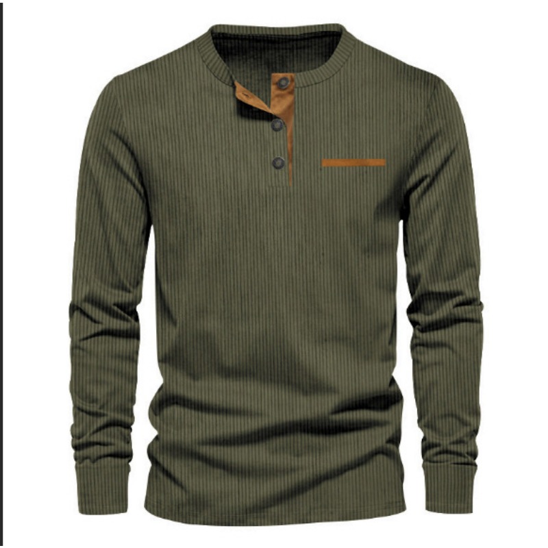 Men's Corduroy Henley Neck Lon - Mens Fashion Wear avaliação e preço