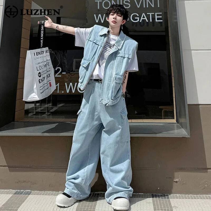LUZHEN 2026 Summer Solid Color - Men'S Fashion Vest With Jeans avaliação e preço