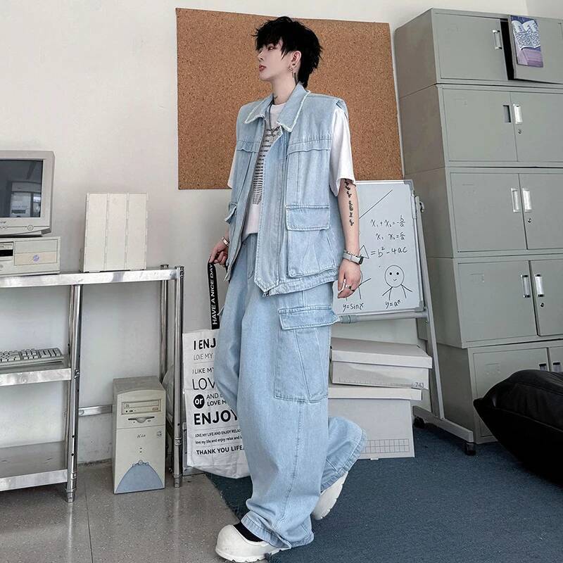 LUZHEN 2026 Summer Solid Color - Men'S Fashion Vest With Jeans avaliação e preço