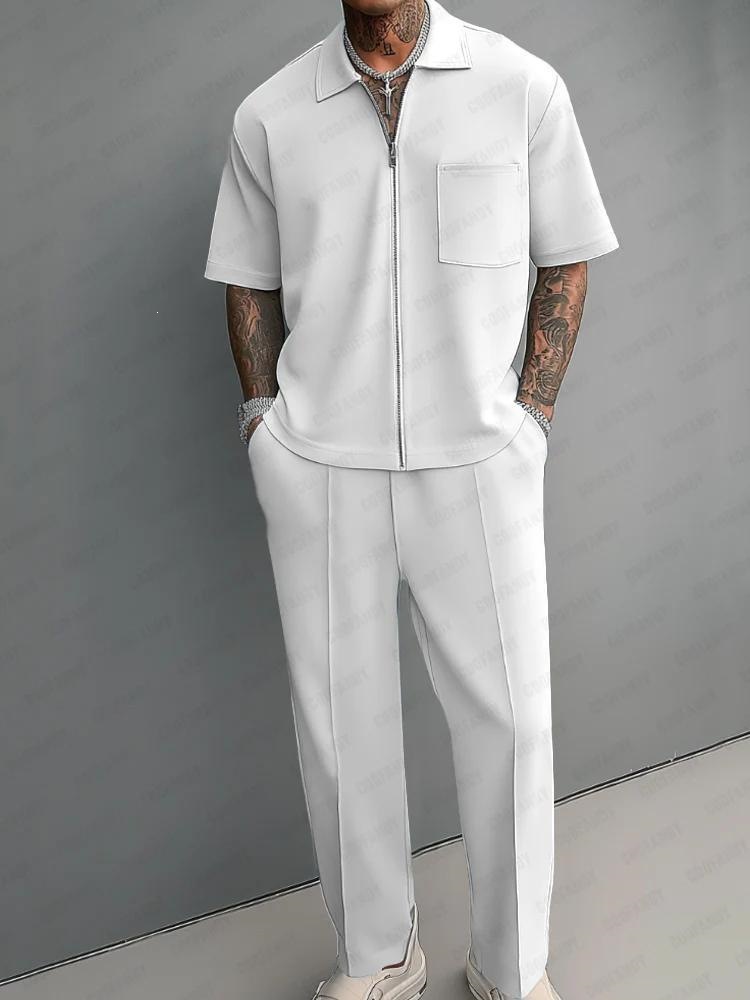 Men 2 Piece Outfits Half Zip P - Men'S Fashion Polo avaliação e preço