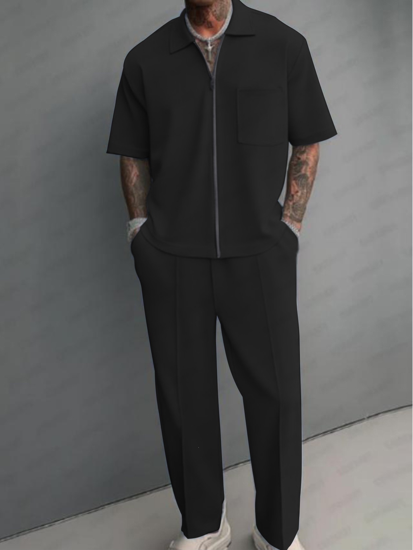 Men 2 Piece Outfits Half Zip P - Men'S Fashion Polo avaliação e preço