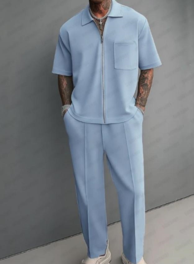 Men 2 Piece Outfits Half Zip P - Men'S Fashion Polo avaliação e preço