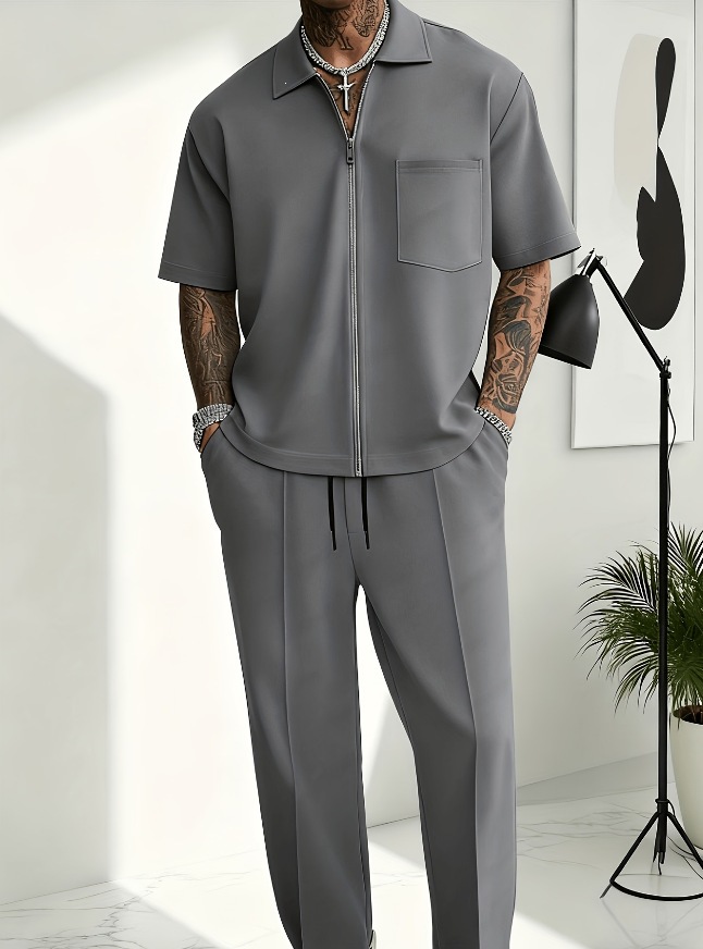 Men 2 Piece Outfits Half Zip P - Men'S Fashion Polo avaliação e preço