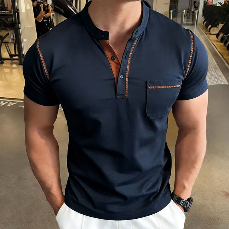 New Summer Men's Henry Collar  - Men'S Fashion Polo avaliação e preço