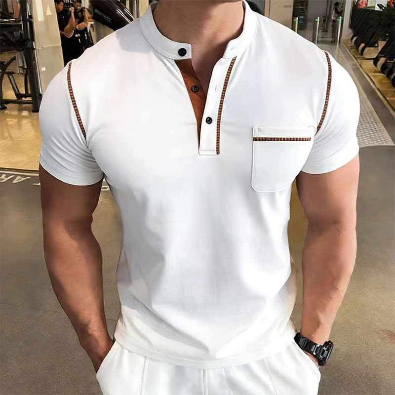 New Summer Men's Henry Collar  - Men'S Fashion Polo avaliação e preço