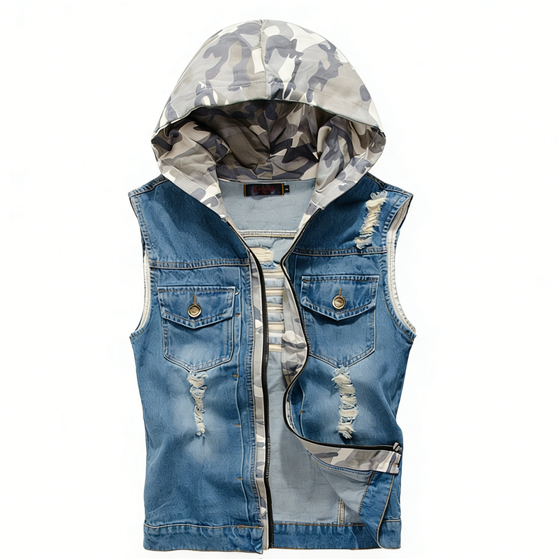 Spring Summer Mens Camo Hooded - Men'S Fashion Vest With Jeans avaliação e preço
