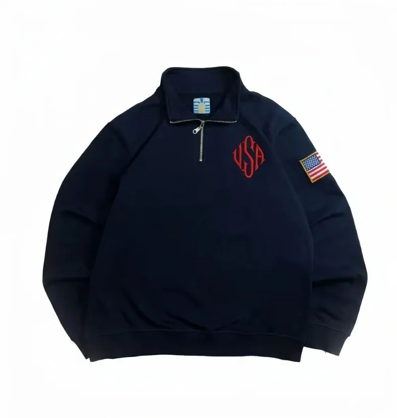 Y2K Navy Blue Quarter Zip Swea - Mens Fashion Quarter Zip avaliação e preço